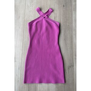 Sincerely Jules Criss Cross Neckline Sheath Mini Dress SZ M Hot Berry Pink